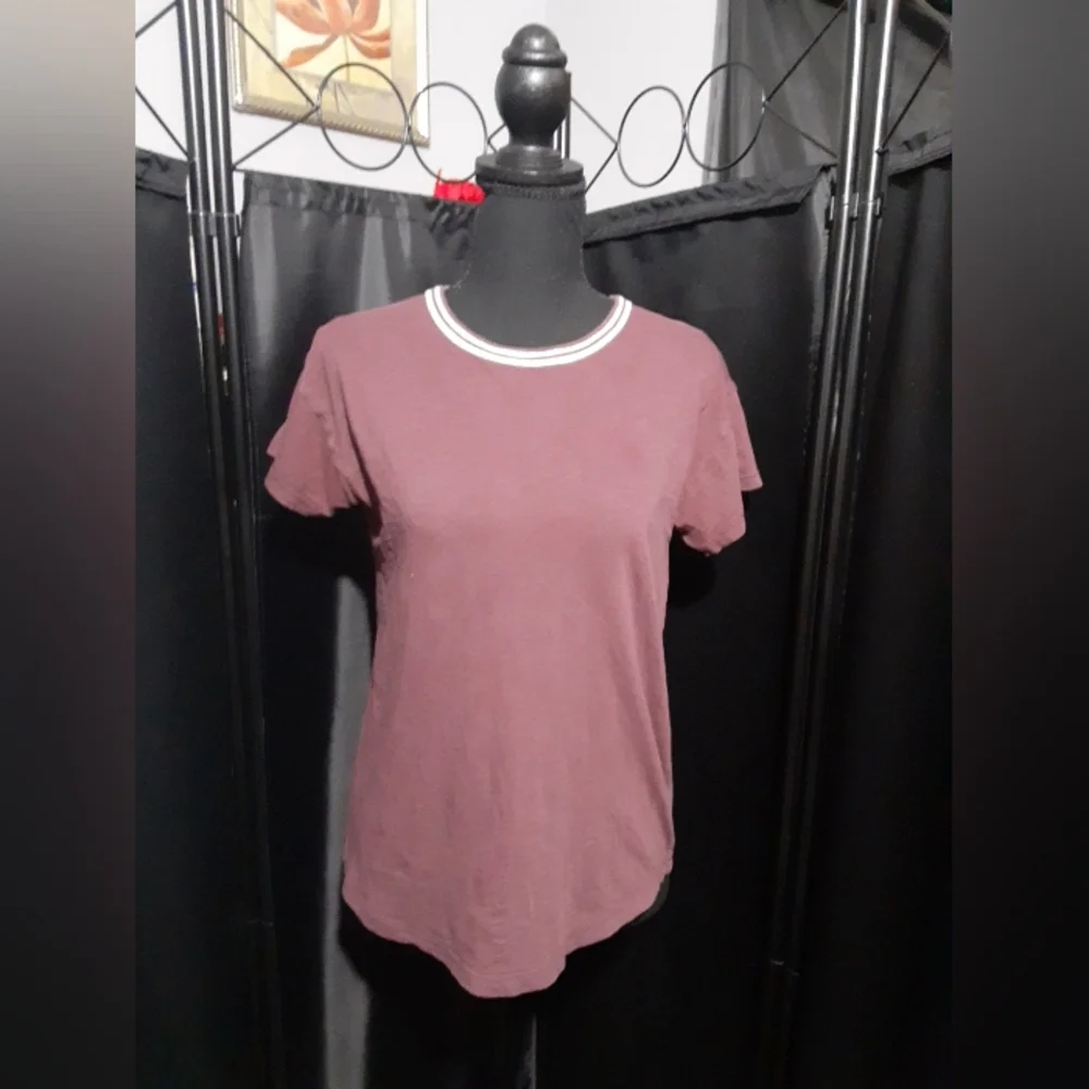 Madewell Shirt Short Sleeve Brown Mauve Tee Wonen's Size XS Coastle Casual - Picture 1 of 6